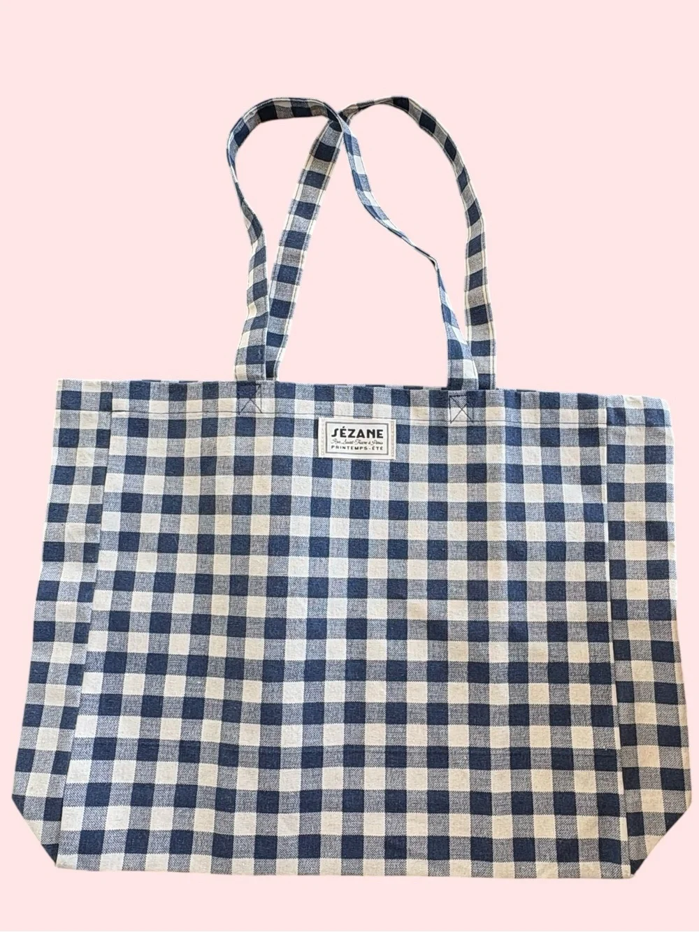 Sezane Gingham Tote Navy Gingham